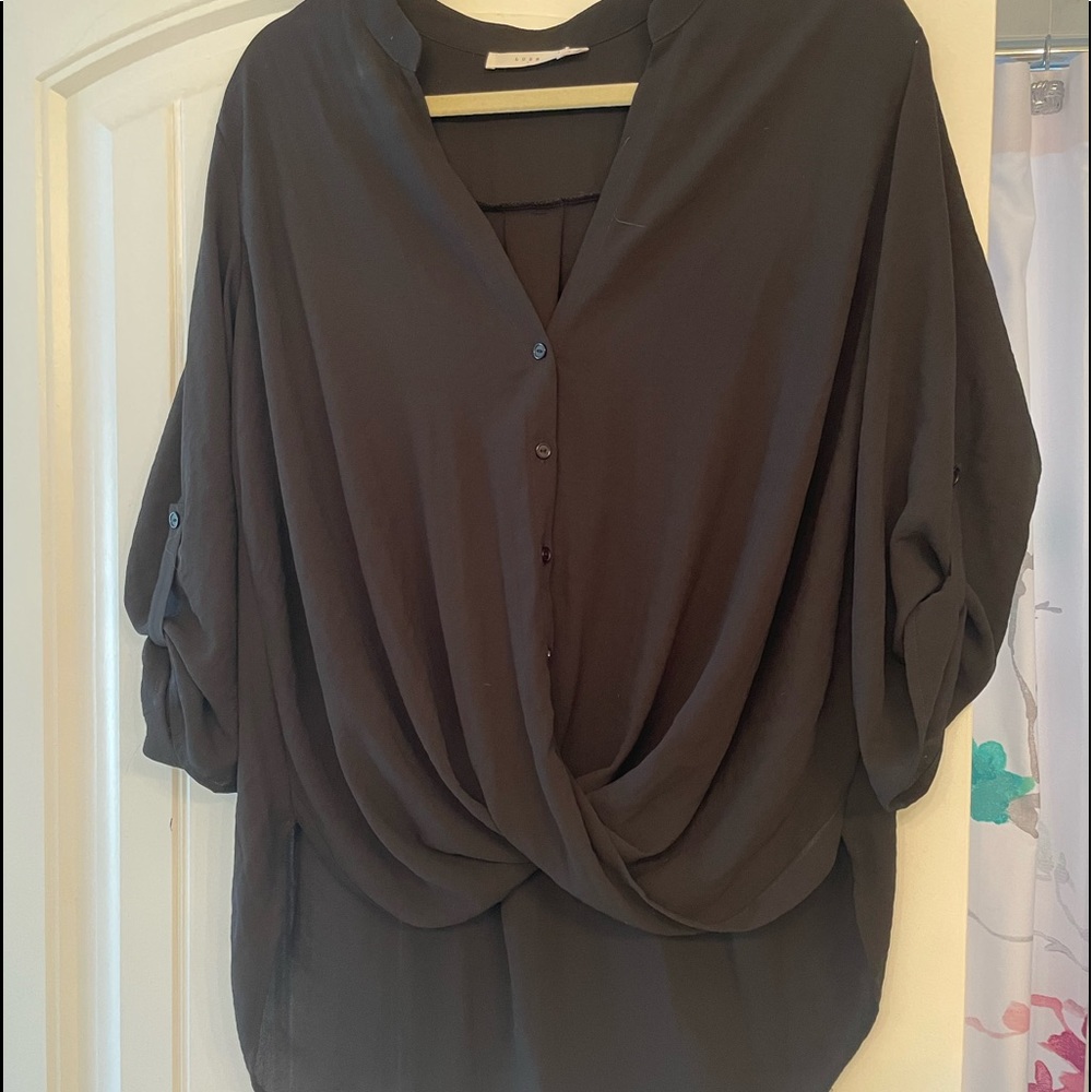 Woman’s polyester black button down shirt